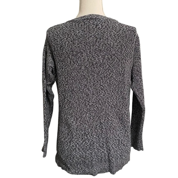 LOFT Black White Salt Pepper Knit Cotton Sweater Button Shoulder Size Small - Picture 10 of 13
